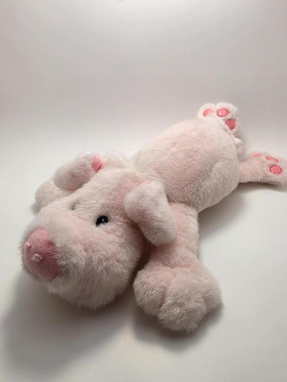 Vintage Pink Pig Stuffed Animal Plush Laying Down, Unknown Brand (12 inch)